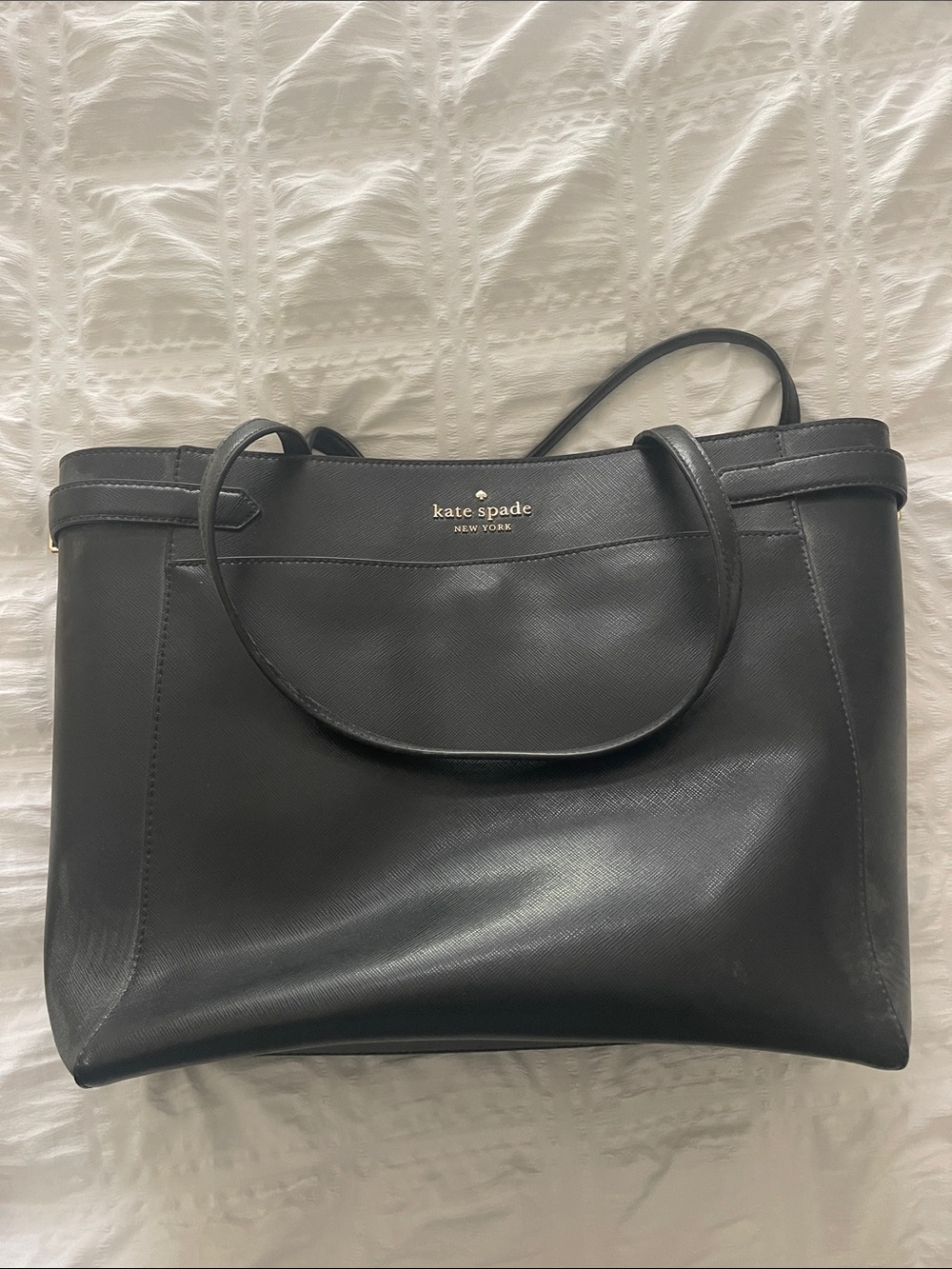 kate spade Black Leather Tote with Gold Logo